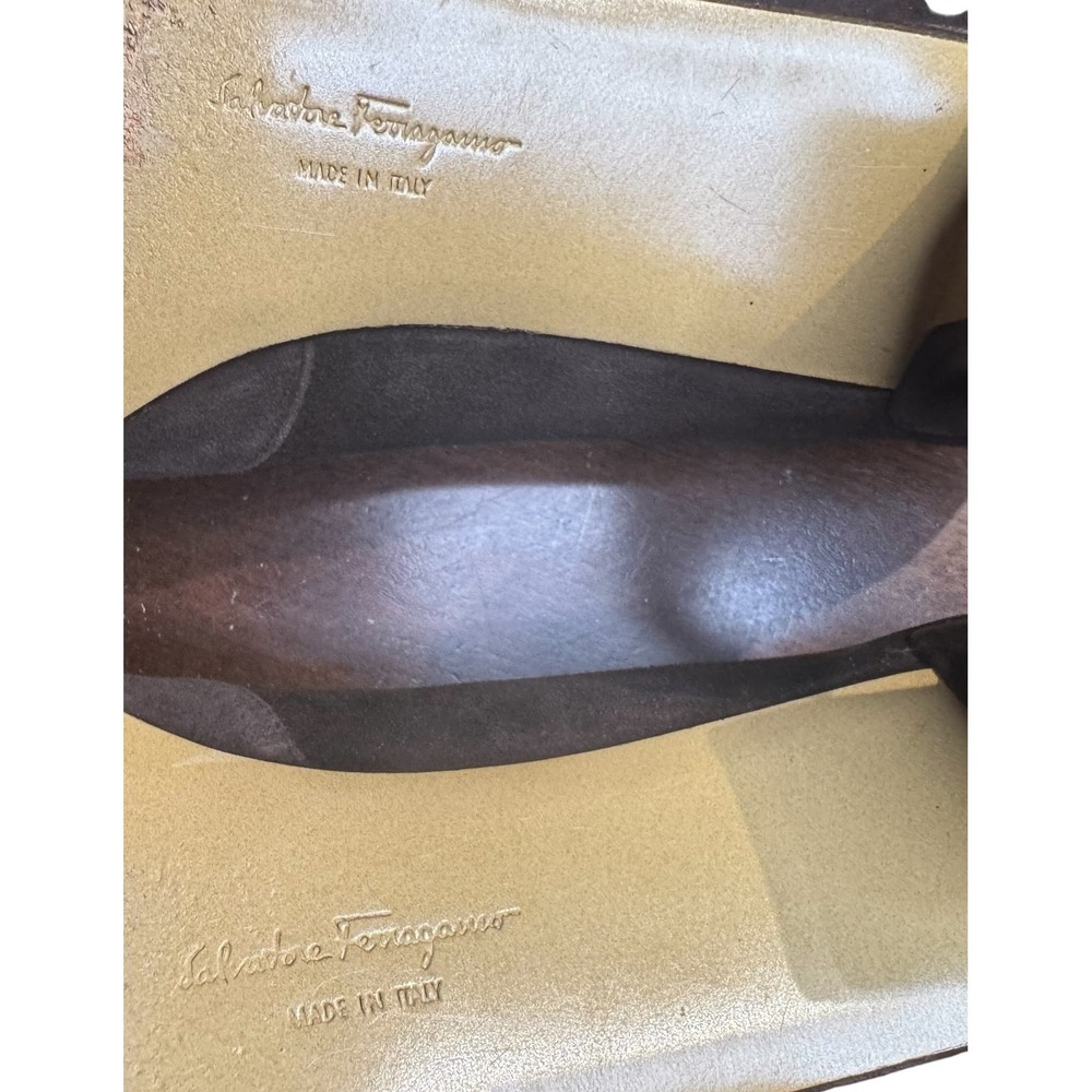Salvatore Ferragamo Shoes Womens Size 7.5 4A‎ Brown Suede Square Toe Pumps Italy - Picture 10 of 11